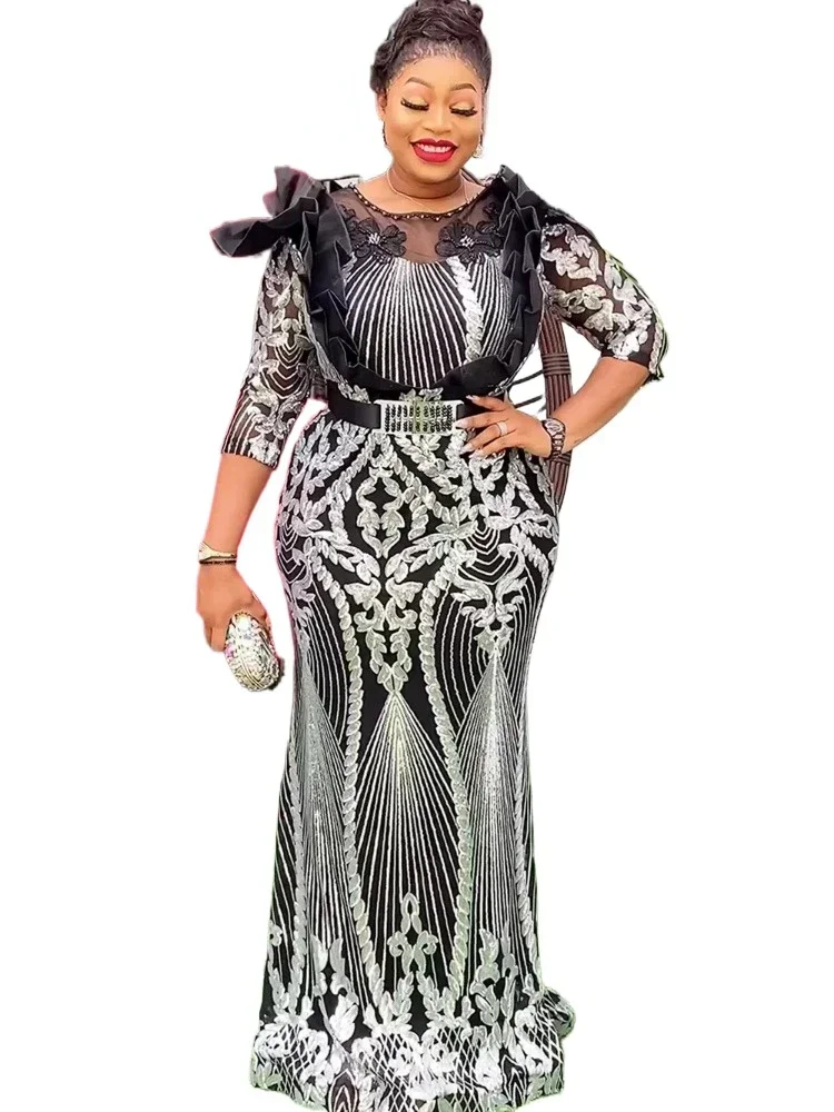 

Plus Size African Party Dresses for Women Dashiki Ankara Sequin Wedding Evening Gown Sexy Bodycon Maxi Long Dress Africa Clothes