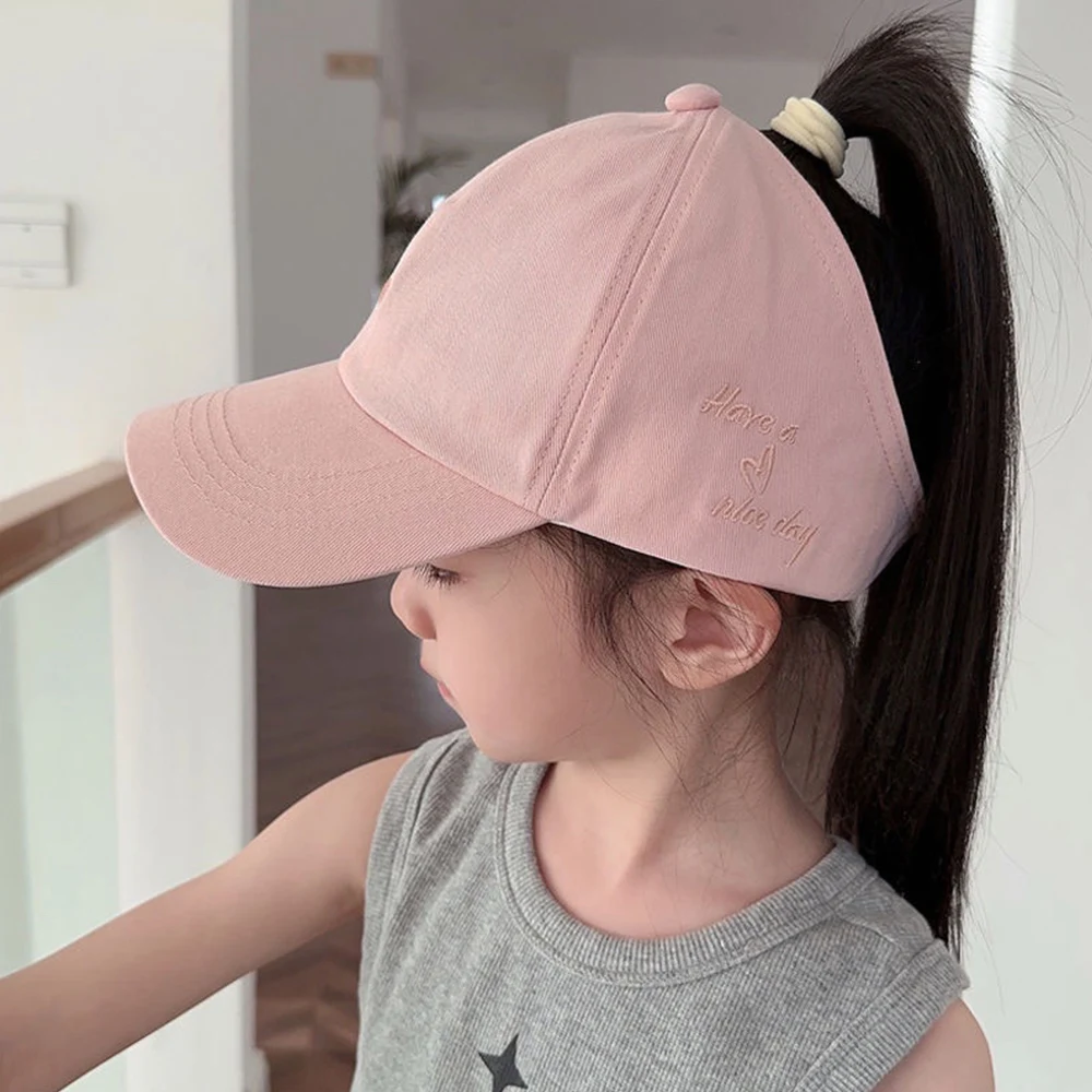 

Breathable Summer Baseball Cap Love Embroidery Baseball Cap Children Summer Cap Empty Tail Tie High Ponytail Sun Visor Hats