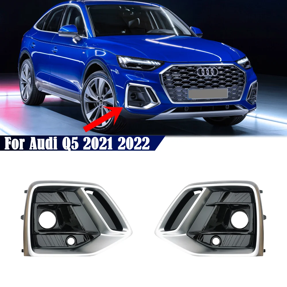 Left Right Side Front Fog Light Grille Cover With ACC Hole For Audi Q5 2021 2022 Car Front Bumper Light Grills in Racing Grill