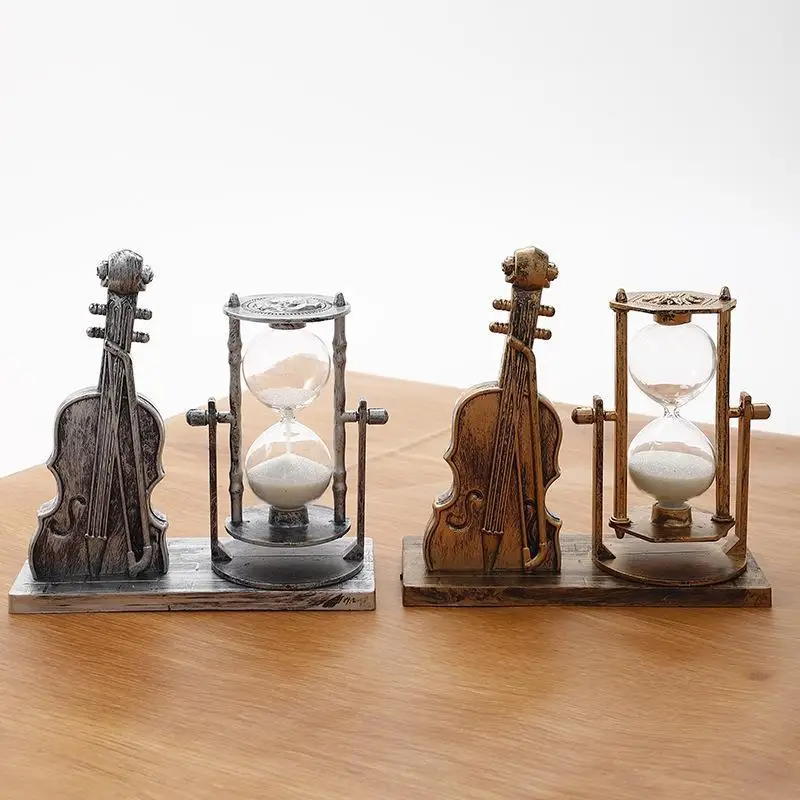 Vintage Violin Hourglass Ornaments Creative Christmas Gift Decorative Ornaments Plastic Wooden Crafts