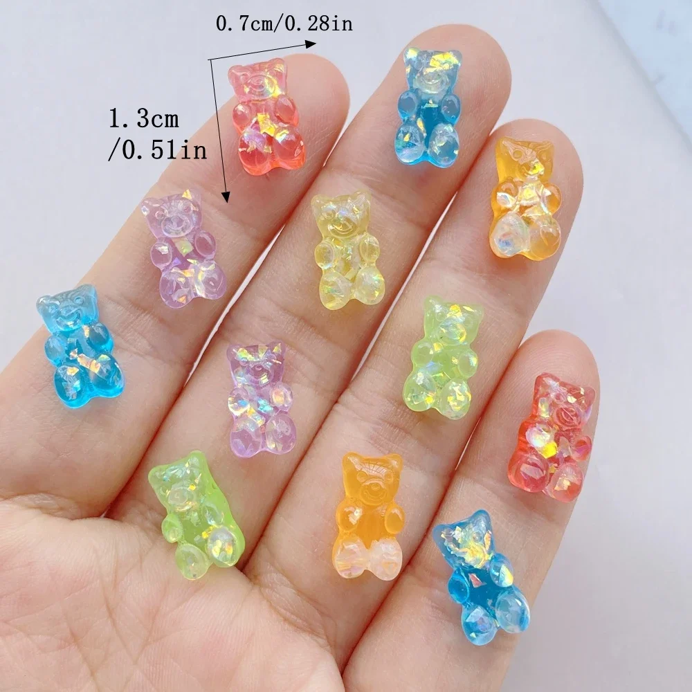 20Pcs Cute Mini Cartoon Shiny Bear Resin Nail Art Art Rhinestones DIY Craft For Nail Decorations 3D Decorations Jewelry