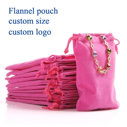 50PCS Flannel Drawstring Bag Jewelry Cosmetic Pouch Electronics Packaging Christmas Wedding Party Gift Sachet Print Logo