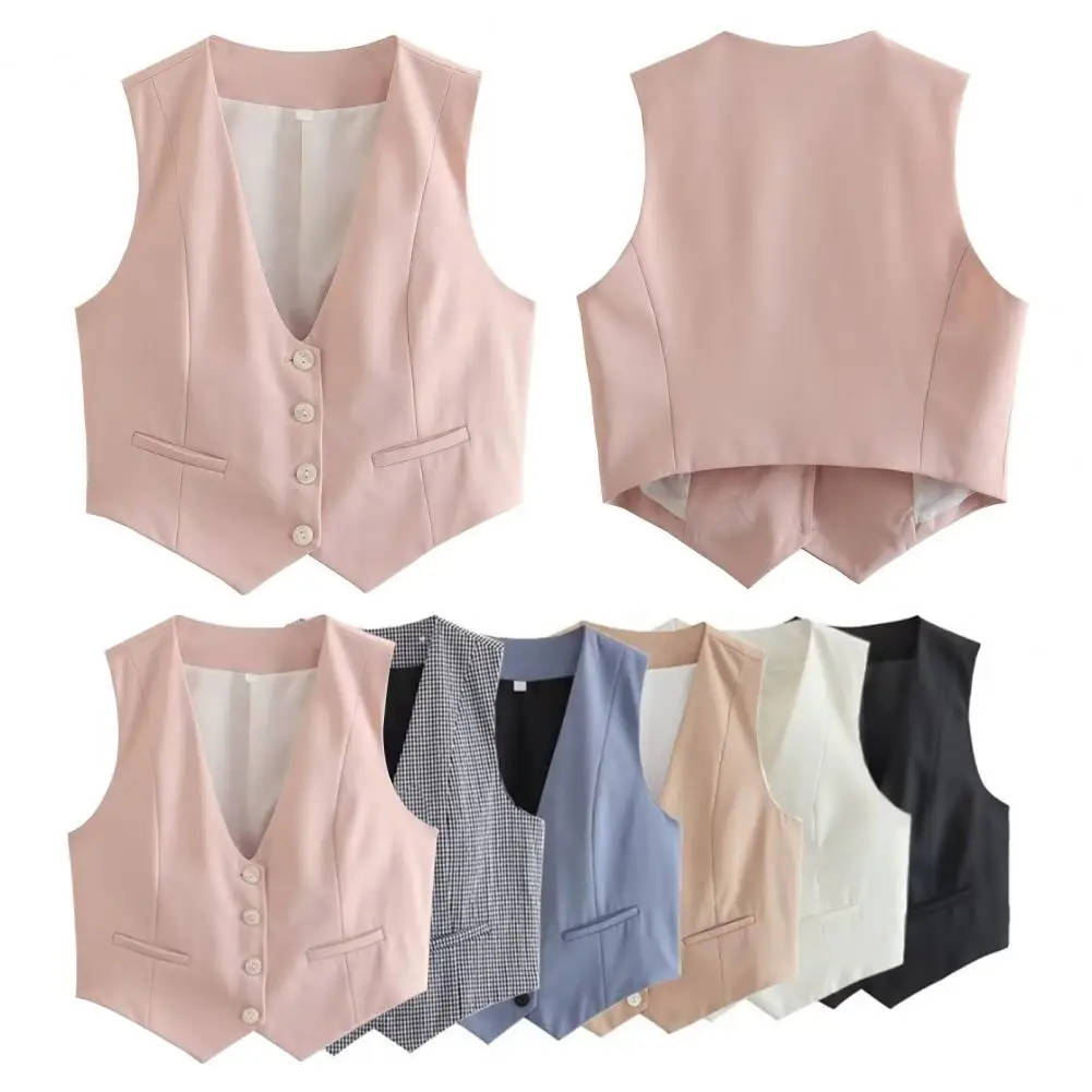 Dames Formeel Vest Met Diepe V-Hals En Enkele Rij Mouwloos Vest Tops Voor Woon-Werkverkeer Kantoorkleding Vest Dames Jas Женские Жилеты