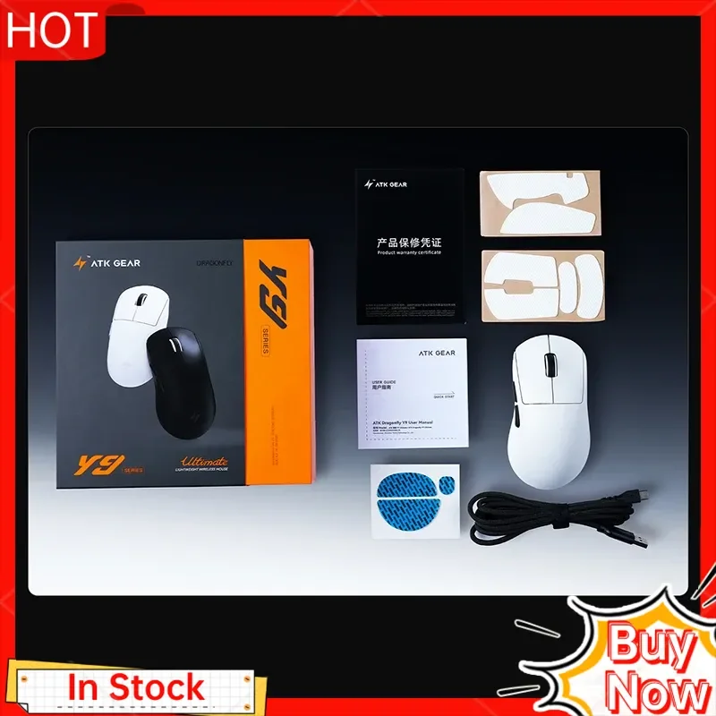 ماوس لاسلكي للألعاب مريح لليد اليمنى ATK Dragonfly Y9 مزدوج 8K ذاتي التطوير بعمر بطارية طويل ماوس رئيسي