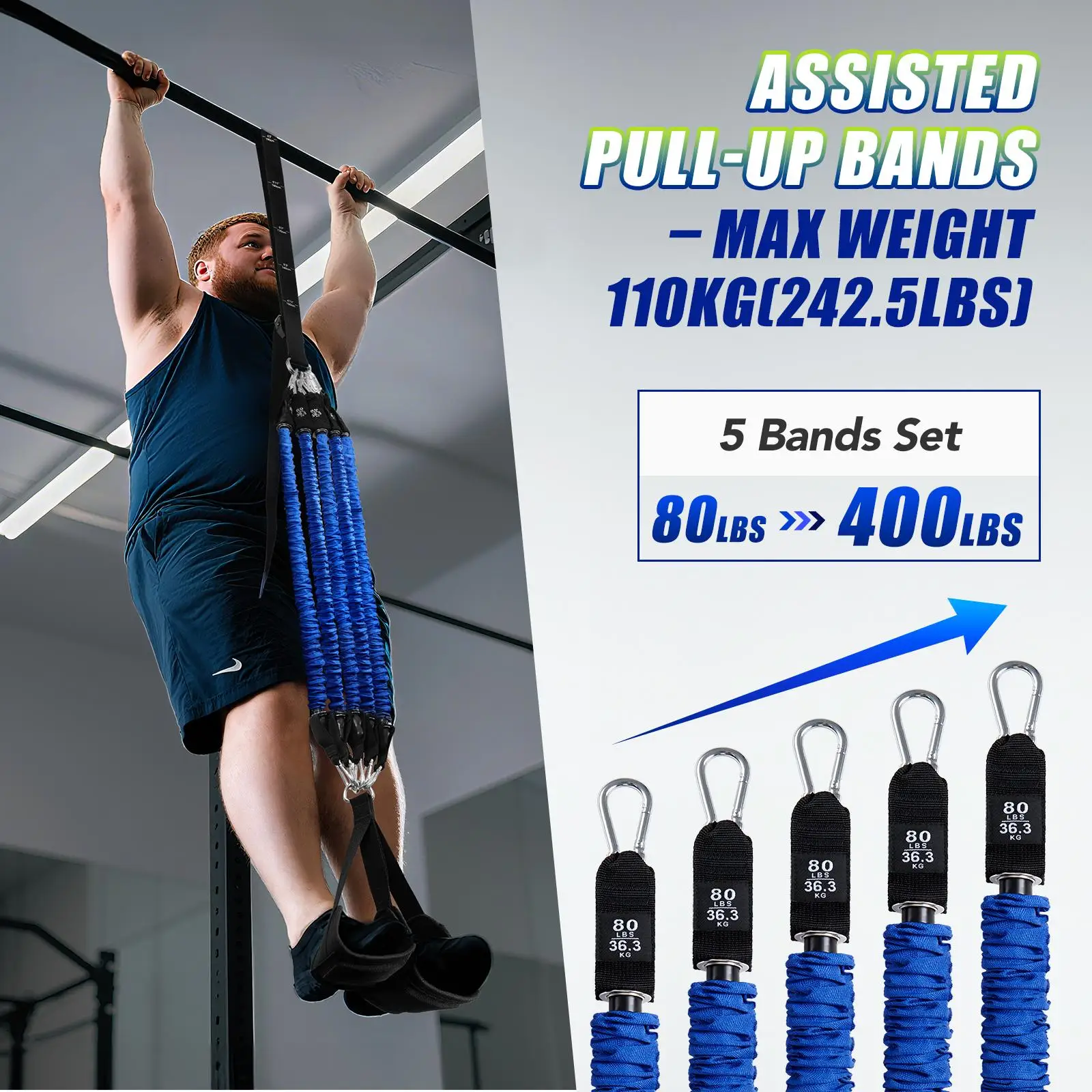 Heavy Duty Pull Up Assist Bands Set 4x80lbs Adjustable Resistance Strap with Wide Footplate for Home Gym Outdoor Workout Chin Up Strength Training Fitness Exercise Equipment