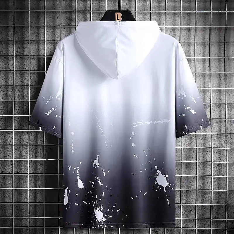 Sudadera con capucha de manga corta para hombre, ropa de calle de moda, estilo Hip Hop, informal, Harajuku, Splash ink