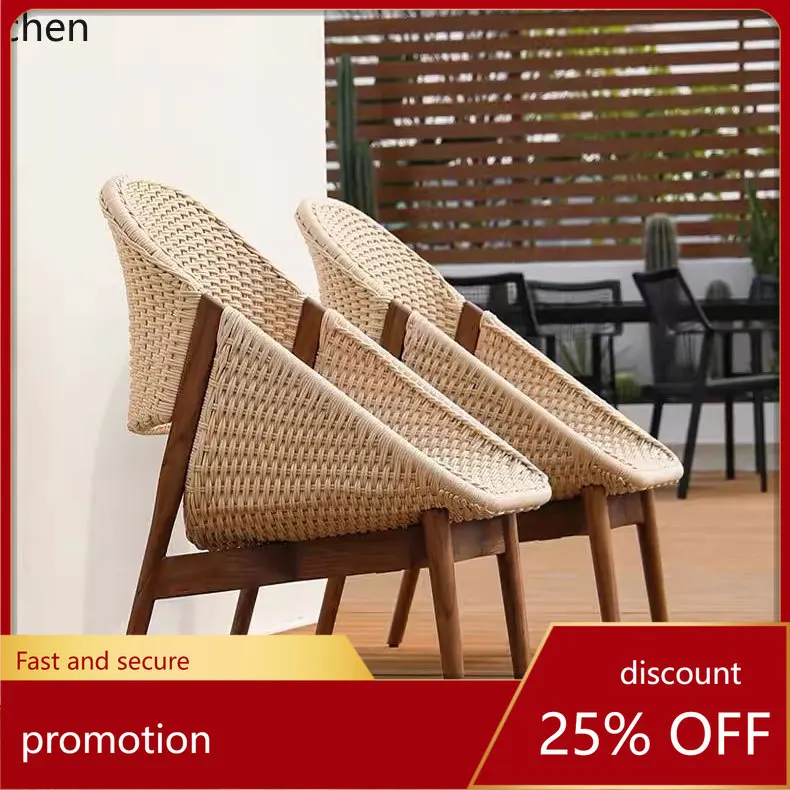 

YFY Outdoor Leisure Table and Chair Single Sofa Vintage Homestay Household Solid Wood Woven Chair
