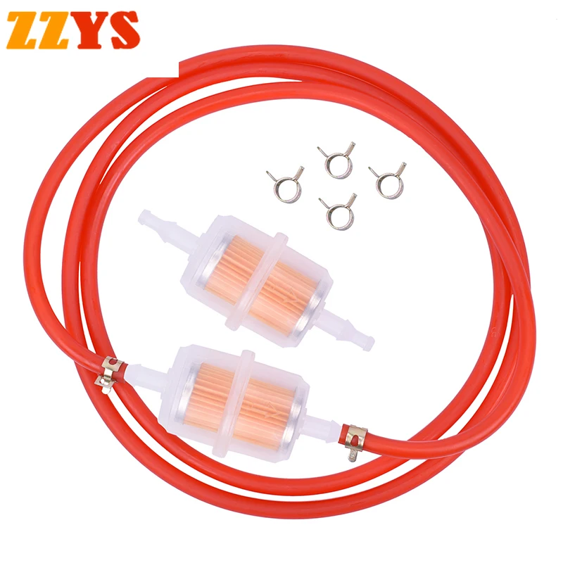 

2pcs Petrol Gas Gasoline Liquid Oil Cup Fuel Filter and 1m Red Fuel Tank Tube Tubing Pipe Hose Line and 6pc Clip Clamp Fastener