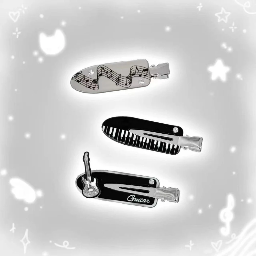 Original Harajuku Piano Guitar Hair Clip with No Trace on the Side Women's Bangs Duckbill Headwear Y2K Valentine's Day Gift view 4