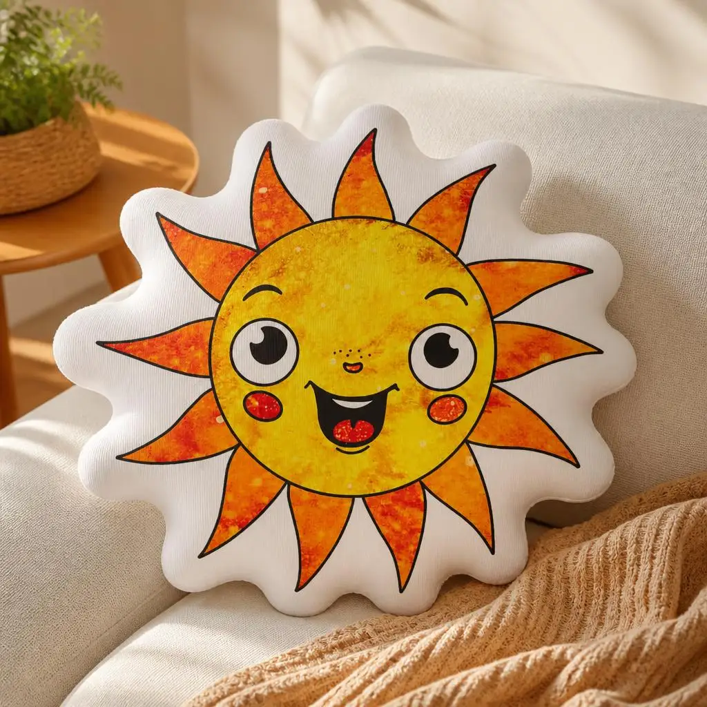 Cute Smiling Sun Plush Pillow Irregular Stuffed Cushion Cheerful Sunshine Throw Pillow for Sofa Home Decor Gift Bedroom