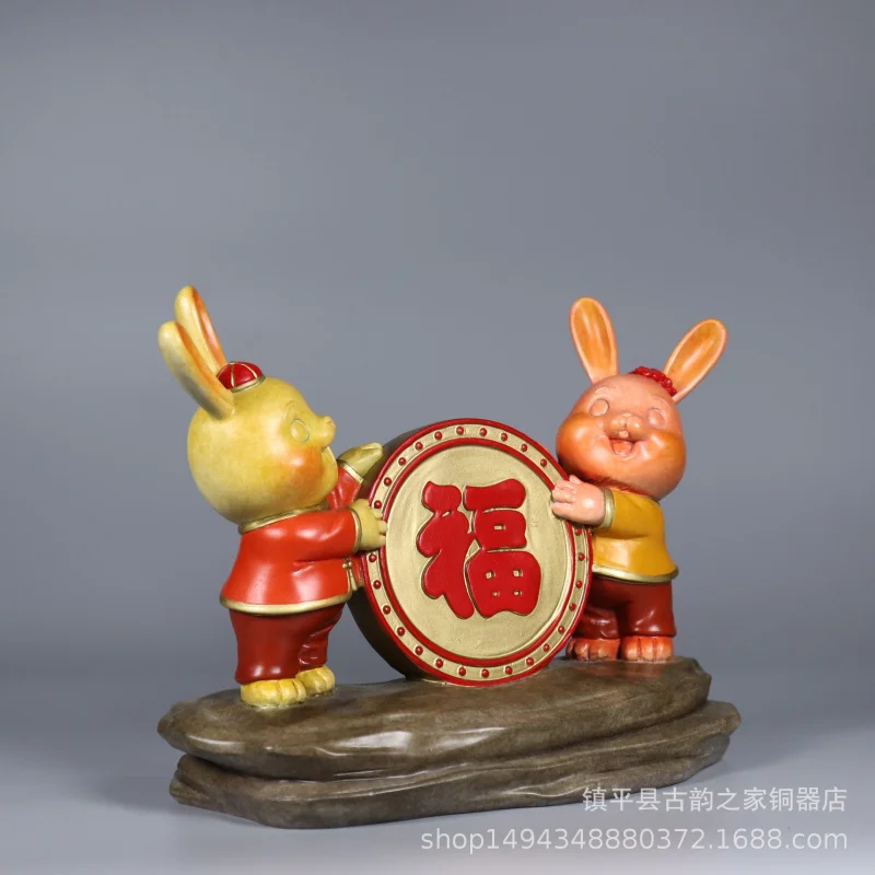Pure <Lucky > Colored Copper Craft Ornament Twelve Zodiac Rabbit Desktop Living Room Decoration