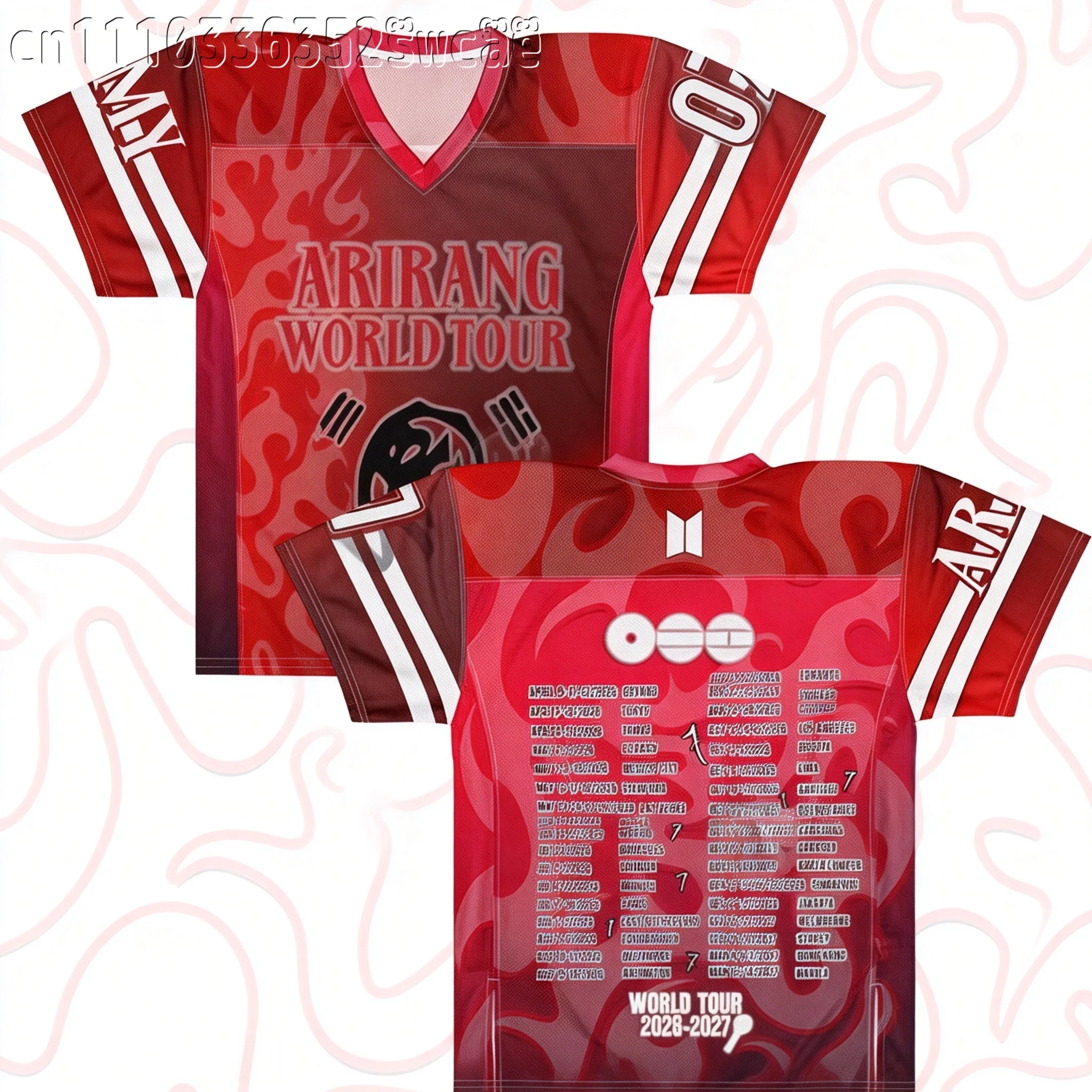 Arirang World Tour Flame Sports Jersey Fan Support Short Sleeve Unisex Fashion Concert Street Top Family Matching