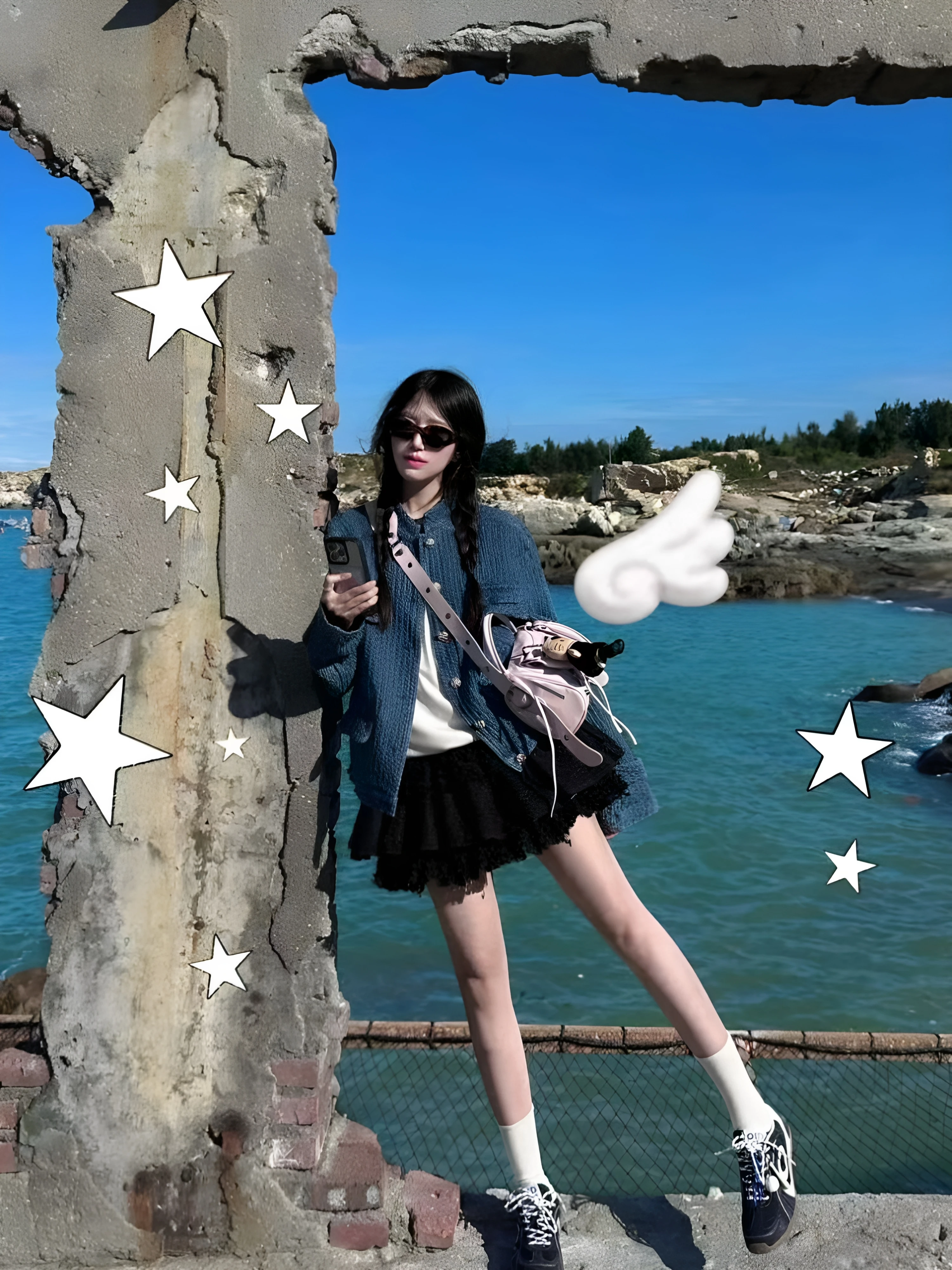 Korean Style Blue Short Jacket Women's Autumn Winter Fashion Sensation Small Fragrance Wind Atmosphere Feeling Vintage Money ...