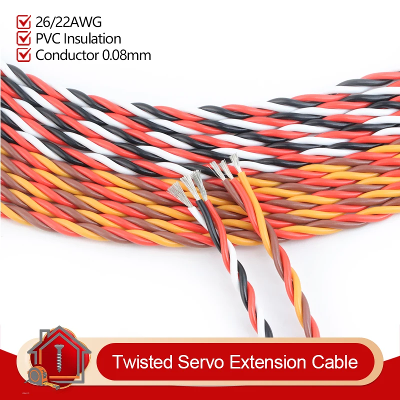5/10/20m Twist Servo Extension Cable 22AWG/26AWG JR Futaba Twisted Silicone Wire 30/60 Cores Lead For RC Airplane Access