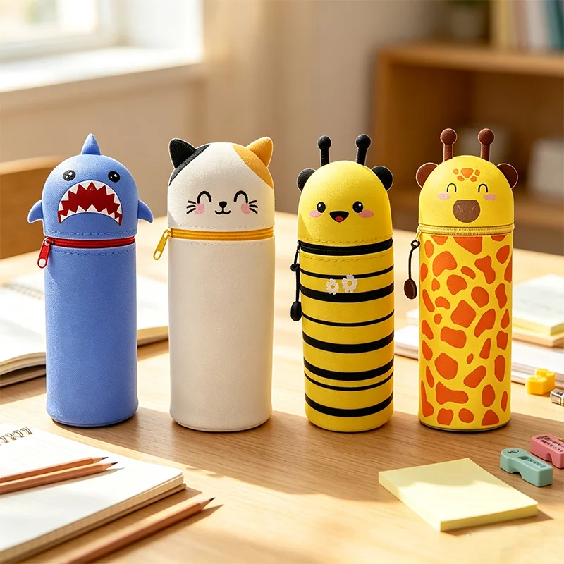 Cute Animal Pencil Case, 2-in-1 Pencil Bag with Zipper Pen Holder, Soft Silicone Pencil Case, Suitable for School Office