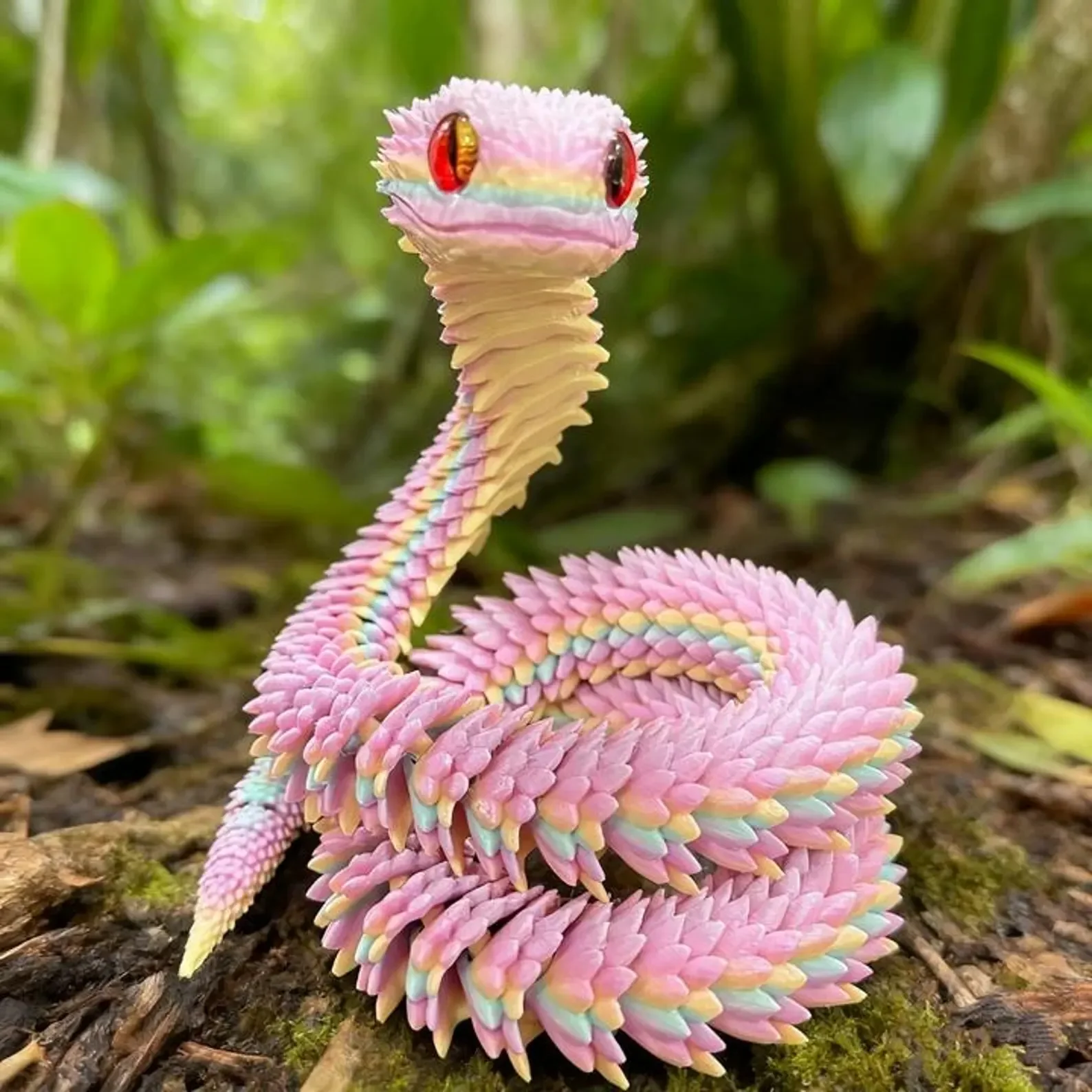 Articulated 3D Printed Flexible Snake,Dazzling Iridescent PLA Posable Desk Decor, Stress Relief Wearable Unique Gift