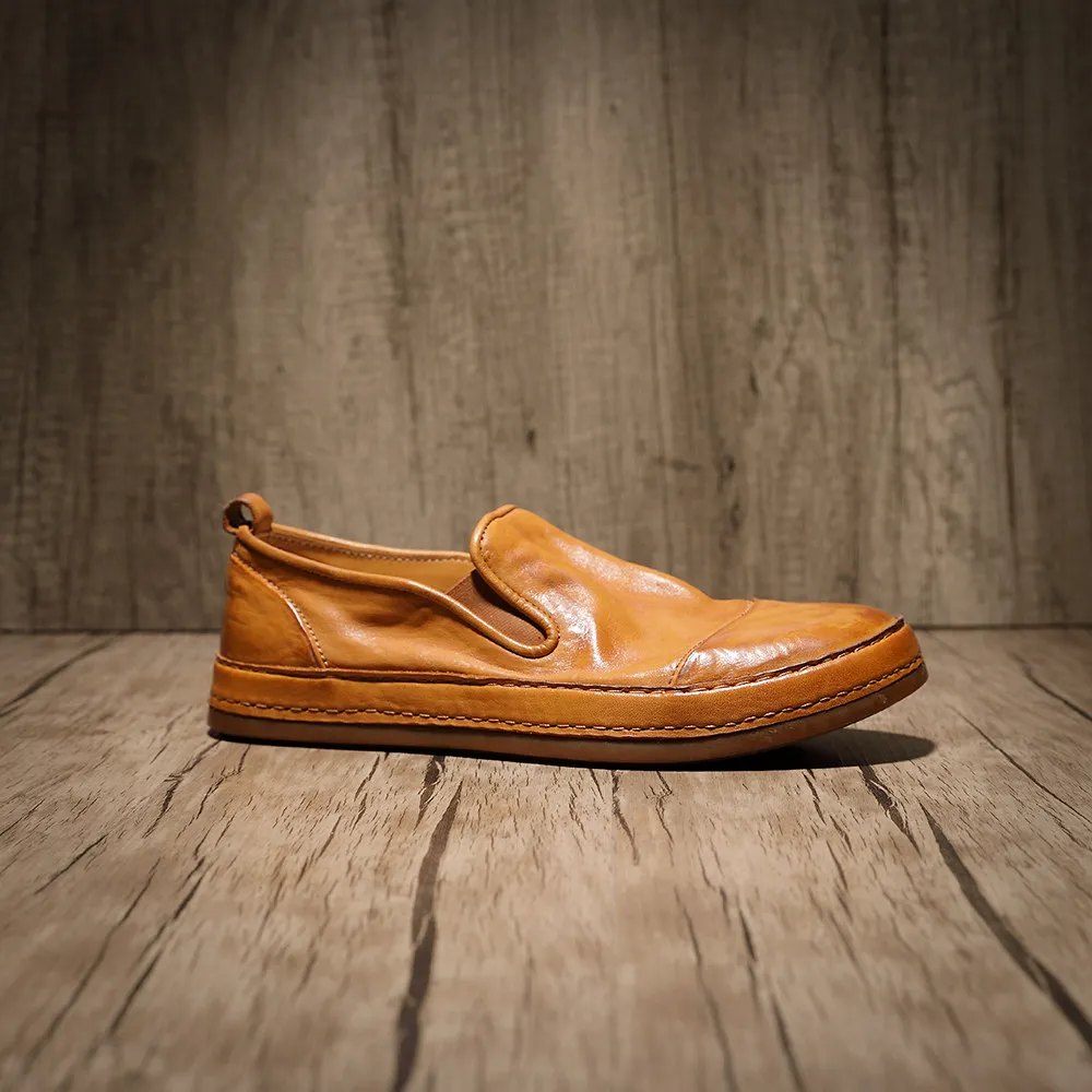 Men Casual Slip-On Loafers Distressed Wrinkled horsehide with Soft Flat Soles Perfect for Holidays Driving  Walking Shoes