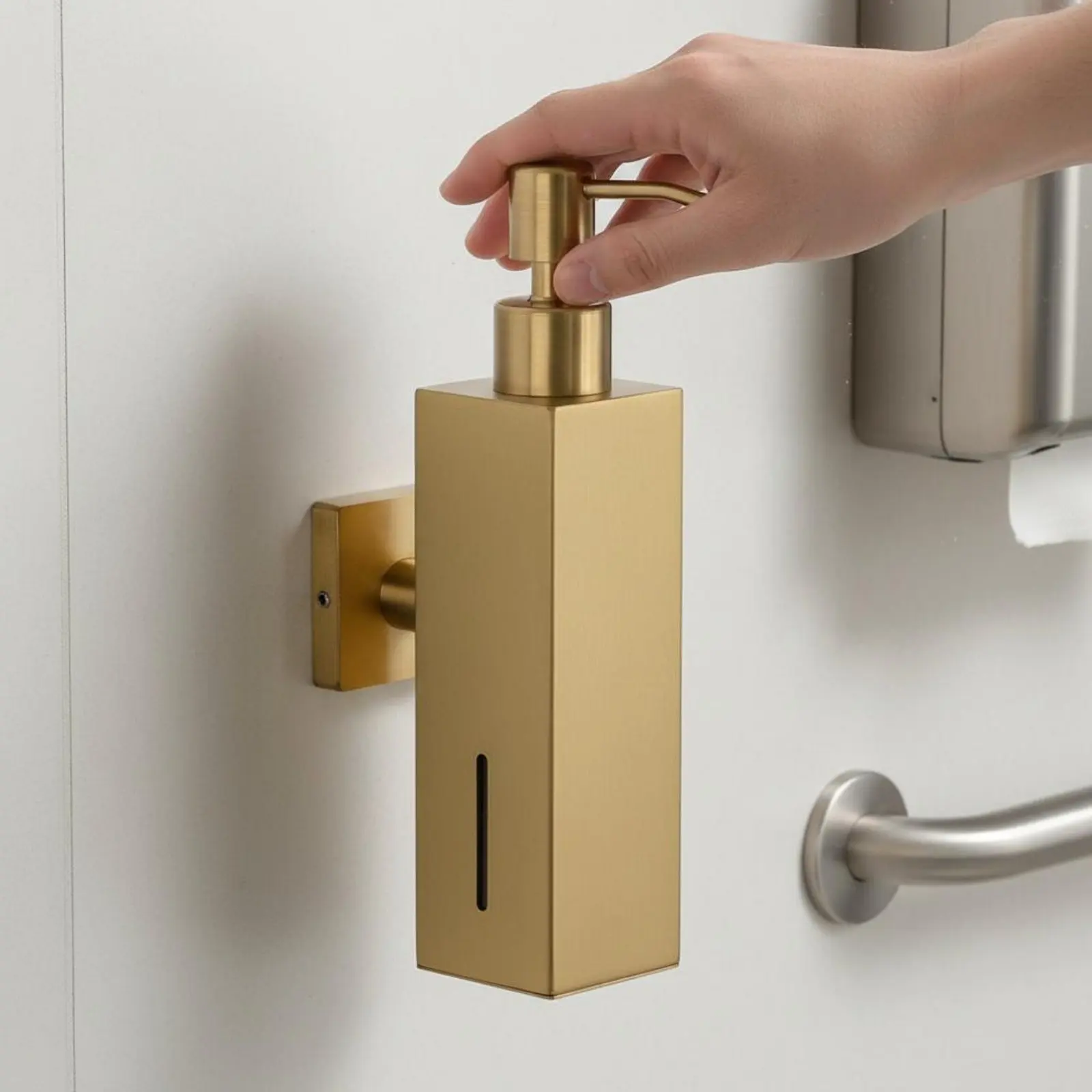 Wall Mounted Soap Dispenser Liquid Level Window Refillable Shower Gel Container Stainless Steel Pump Bottle Bathroom Hardware
