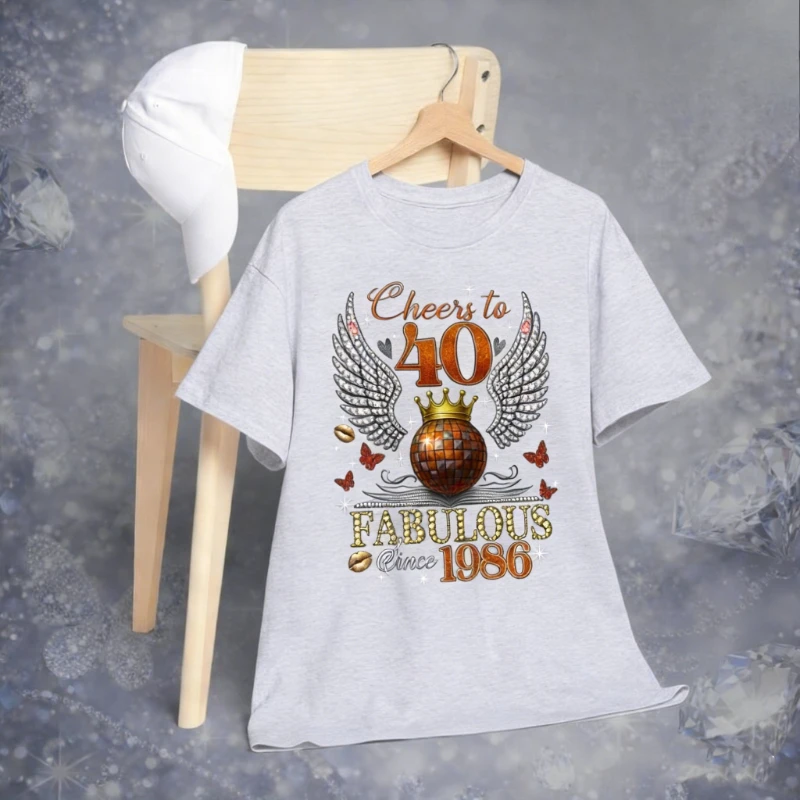Custom 40th Birthday Shirt for Women Cheers To 40 Since 1986 Gift Personalized Hipster Street Fashion  All-match Short-sleev