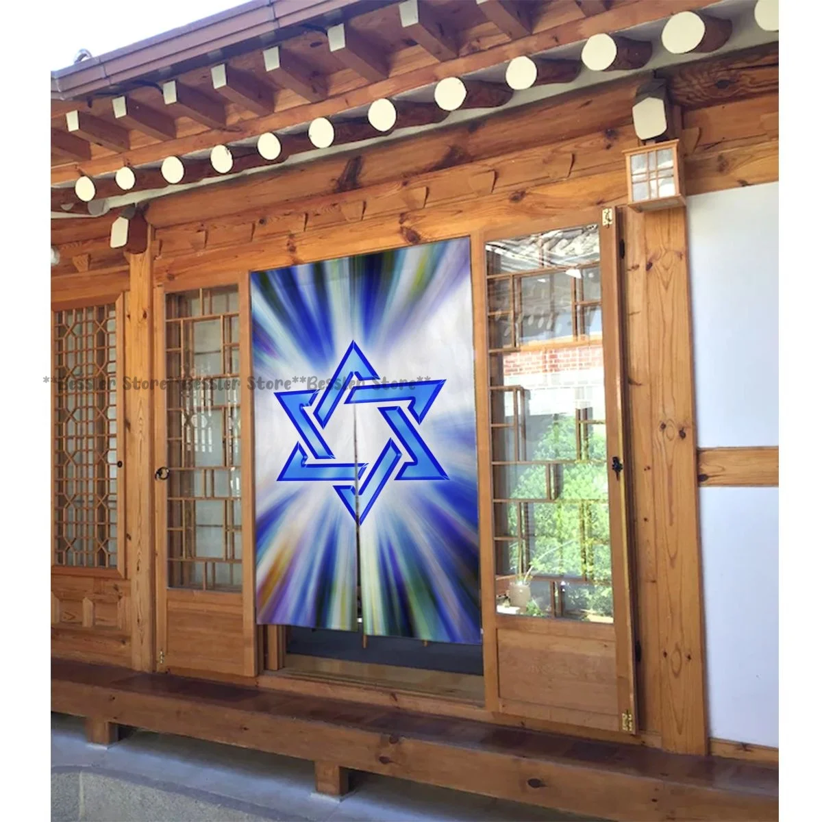 Door Curtains Star Of David Blue Jewish Room Partitions Home Deocration