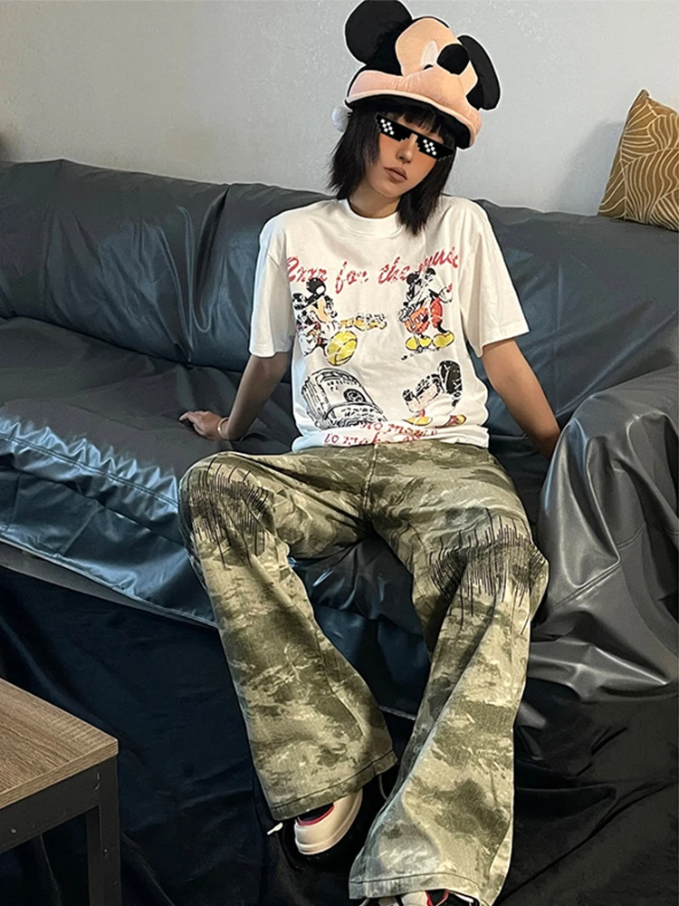 

American Retro Embroidered Camouflage Pants Men's High Street Vibe Long Pants Autumn CleanFit Straight Leg Micro Flared Pants