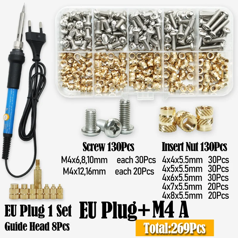 Heat Set Einsatz Lötkolben Spitzenkopf M2 M3 M4 Hot Melt Messing Einsätze Mutter und Bolzen Gewindeeinsatz Kit für Kunststoffdruck 3D – Detail 11