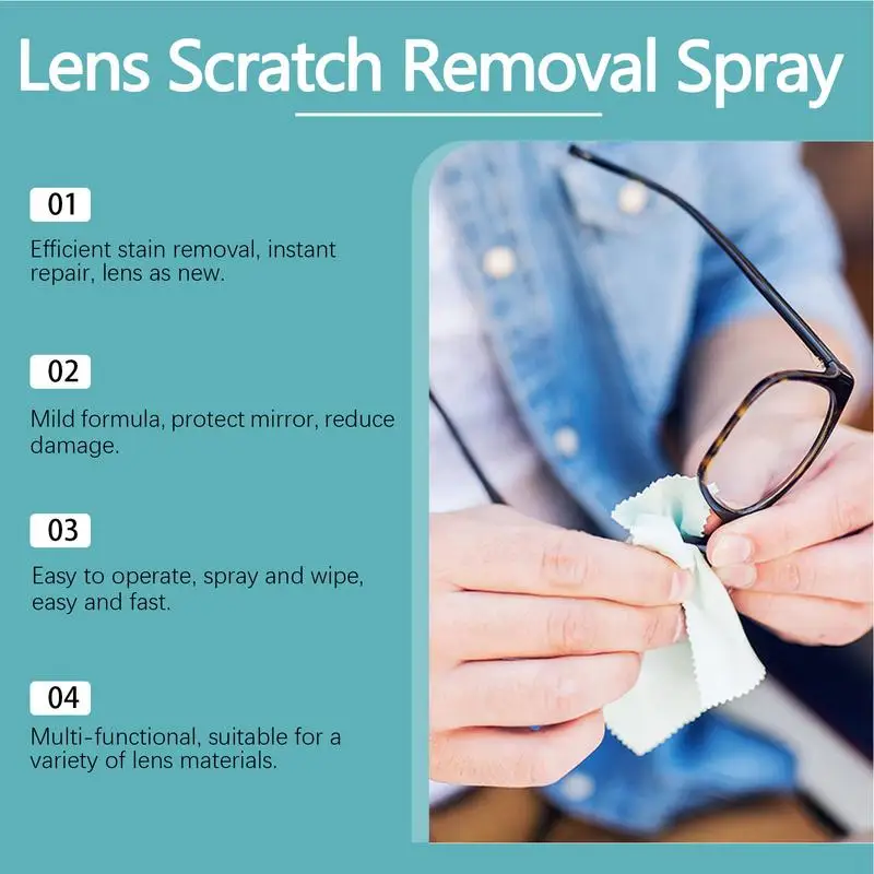 Multifuncional Eyeglass Scratch Removal Spray, Óculos Lens Cleaner, Limpeza Repair Tool, 100ml