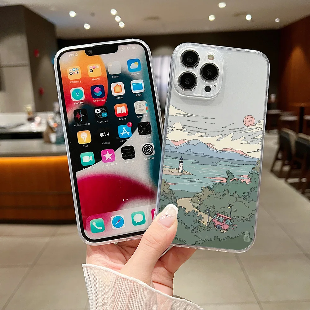 เคสใสลายทิวทัศน์ญี่ปุ่นสำหรับซัมซุง A73 A72 A71 A55 A52 A22 A51 A50 A35 A33 A32 A31 A30 A24 A13ฝา A12 A05 5กรัม