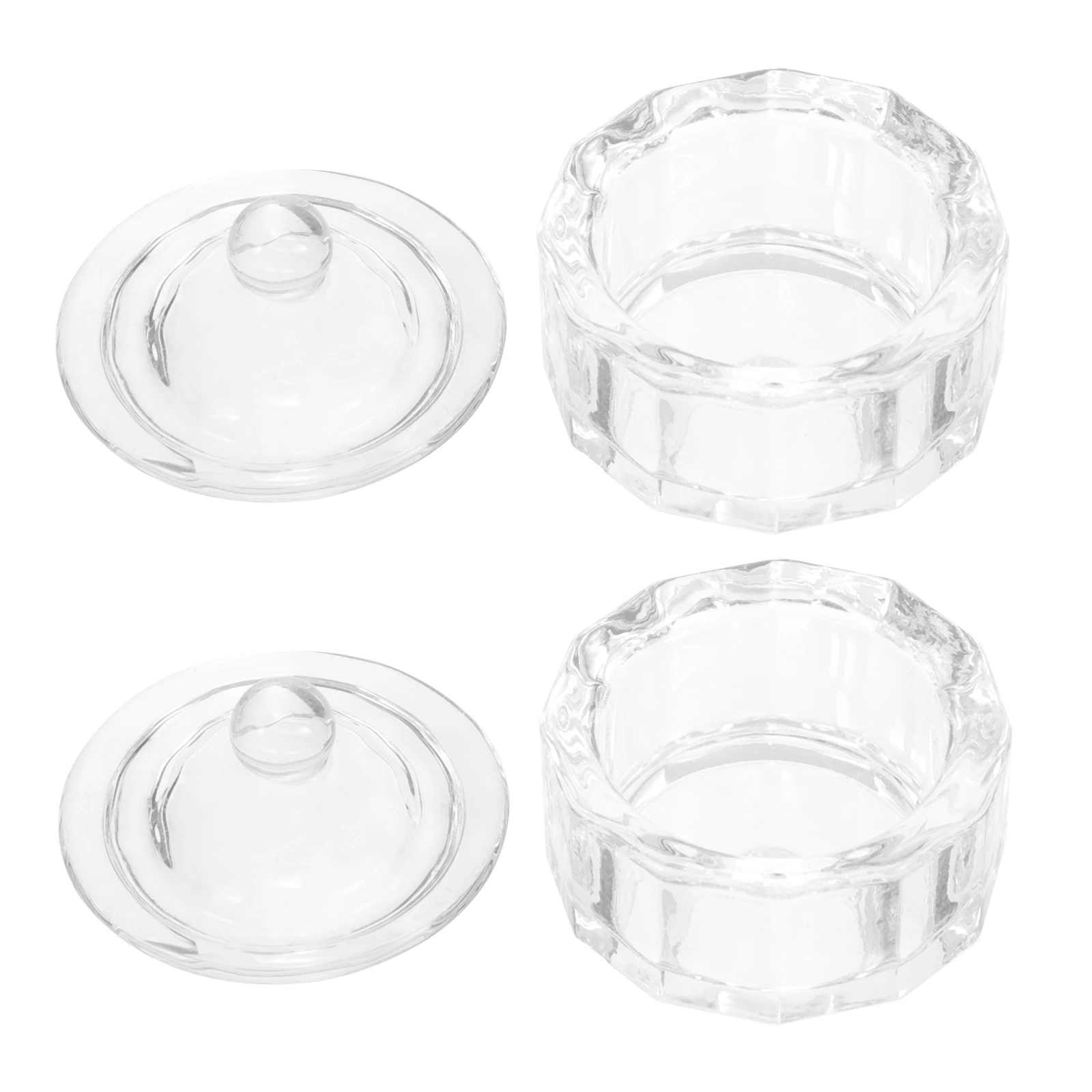 2 bicchieri per unghie in vetro cristallo, ampia applicazione, piatto Dappen per strumento per manicure in polvere liquida acrilica con coperchio, forniture per unghie acriliche