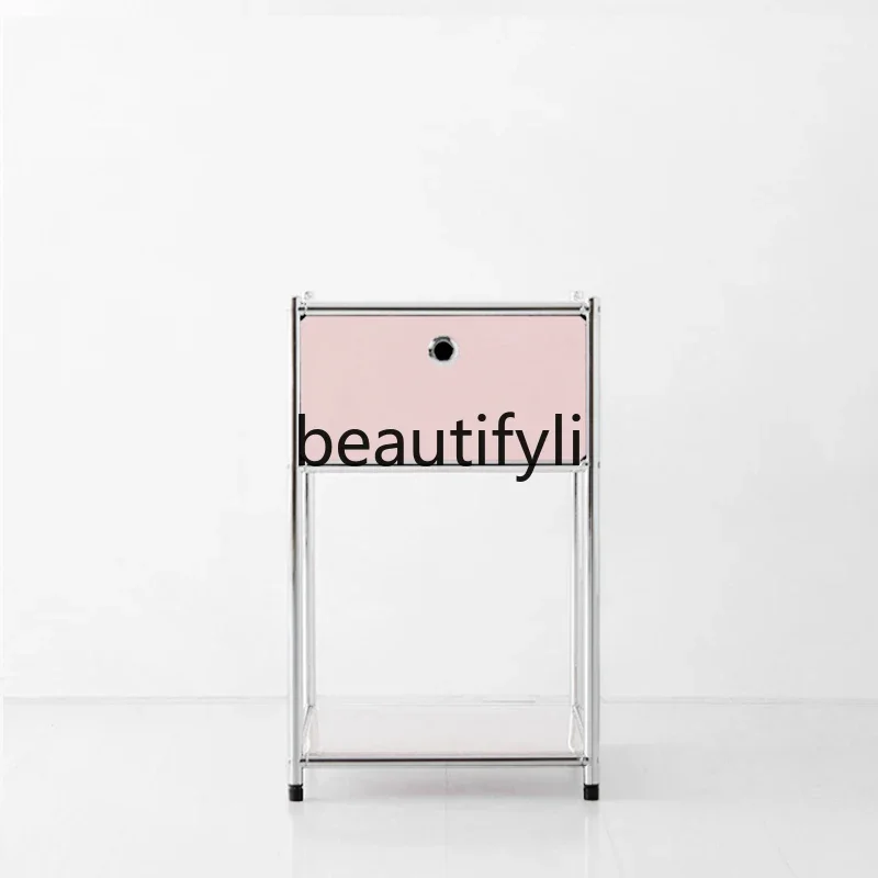 

D06 Stainless Steel Bedside Tables Household Small Shelves Modern Simple Modular Lockers