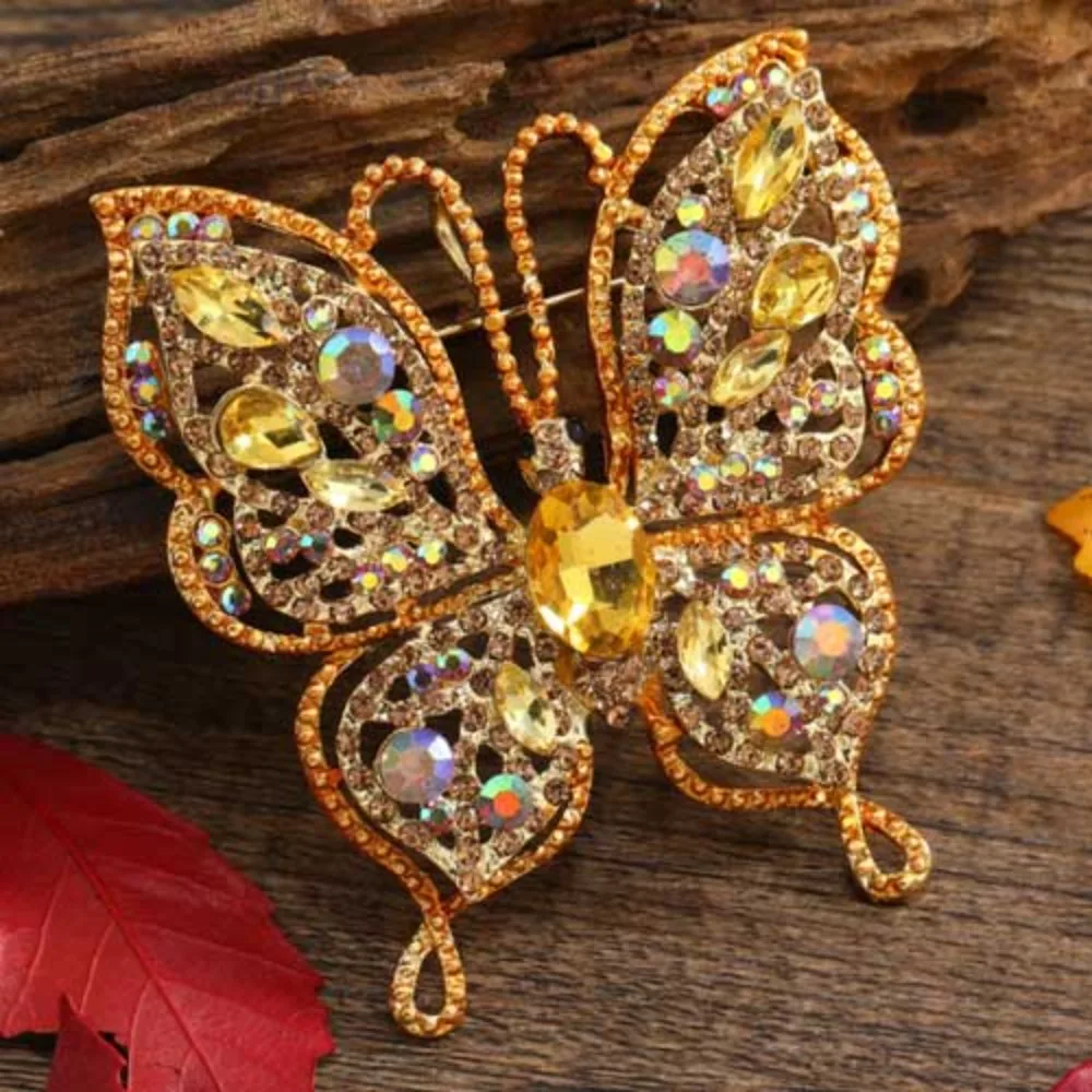 Vintage prachtige dames- en herenmode, eenvoudige uitgeholde vlinderbroche, creatieve kleurrijke vlinderpins in paleis-barokstijl