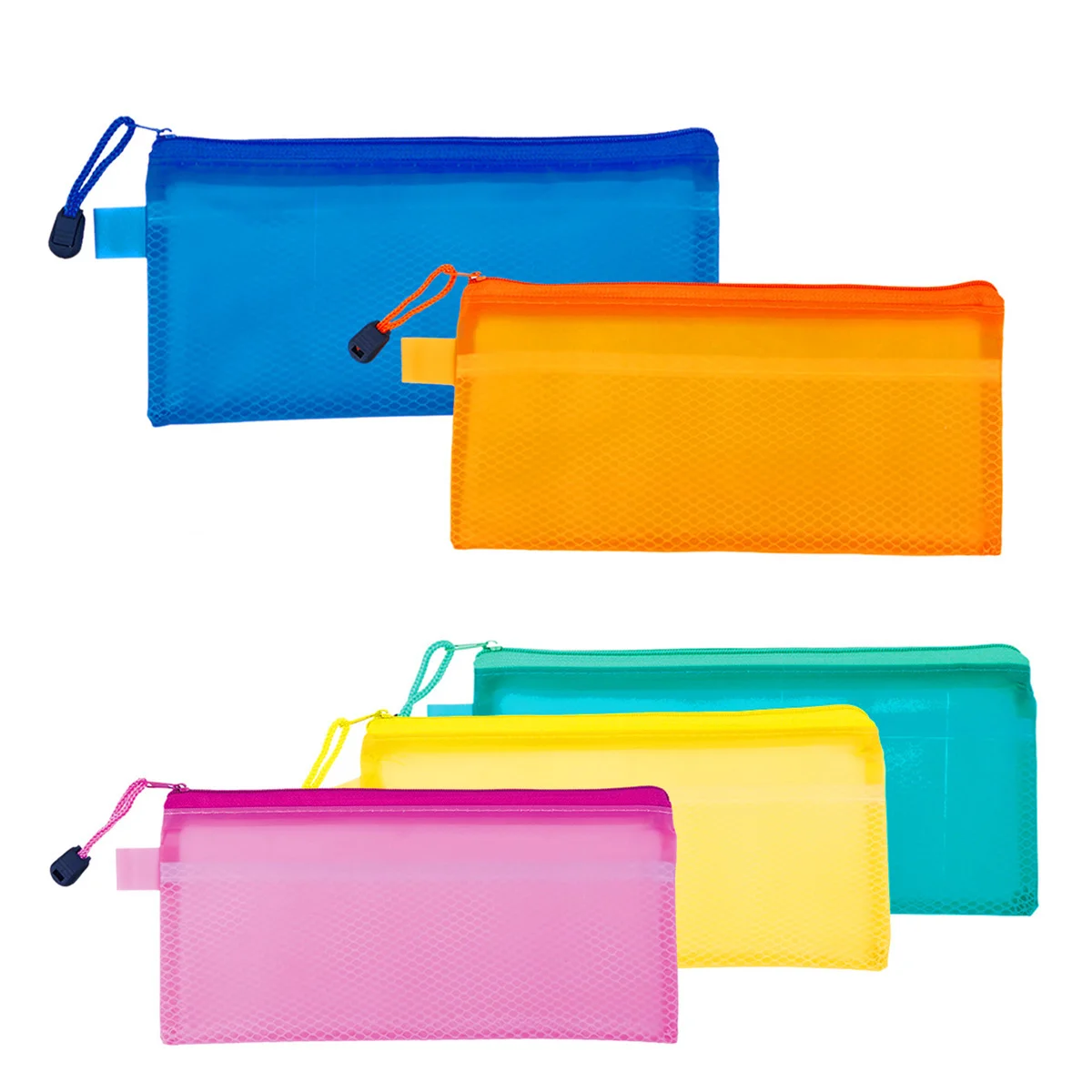 12pcs Portable Office Stationery Bag Mesh Zipper File Bag PVC Waterproof Pencil Bag Office School Supplies (Random Color)