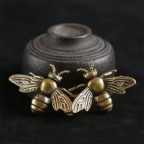 Solid Brass Insect Honeybee Figurines Miniatures Tea Pet Funny Beetle Crafts Collection Desktop Small Ornaments Home Decorations