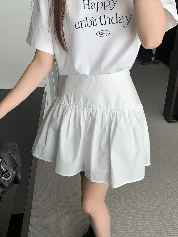

erra Spring Summer Korean Sle Sweet High Waist A-Line Skirt Women's ort Cake Skirt Versatile Slimming f-length Skirt