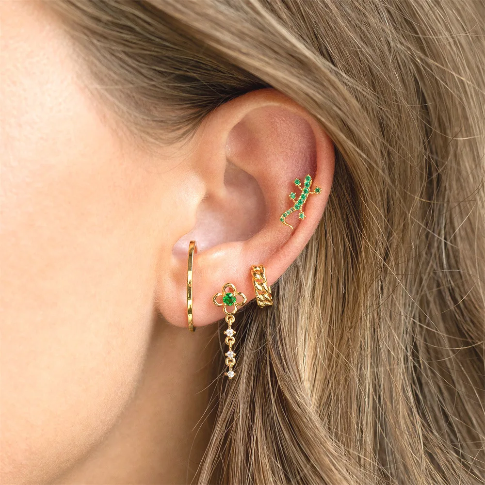 1PC Stainless Steel Green Crystal Zirconia Small Hoop Earrings for Women Unique Ear Studs Earrings Cartilage Piercing Jewelry