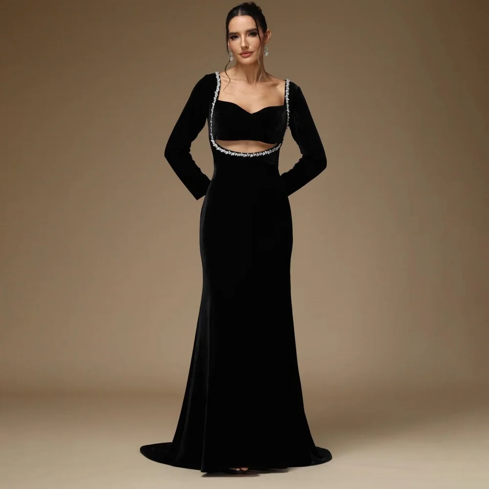 Customized Mermaid Scoopneck Backless Prom Dress Mother Of The Bride Long Sleeve Charming Beading Party Dress Women Evening Gown