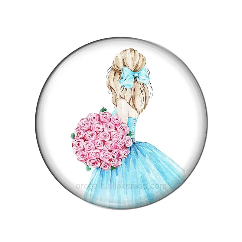 Fashion Beauty Girls Hand Drawing girl 10pcs 12mm/18mm/20mm/25mm Round photo glass cabochon demo flat back Making findings