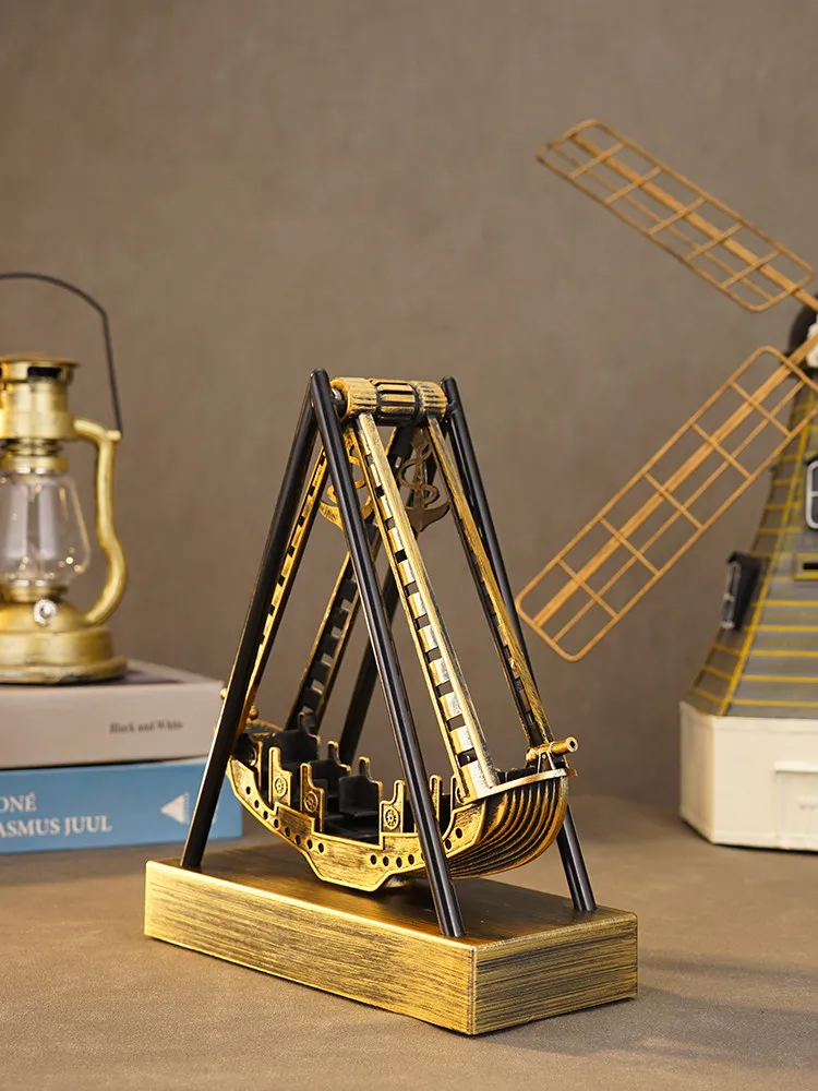 Pirate Ship Desktop Sculpture with Gentle Oscillating Motion Retro Inspired Stress Relief Decor for Office Workspaces Abstract D