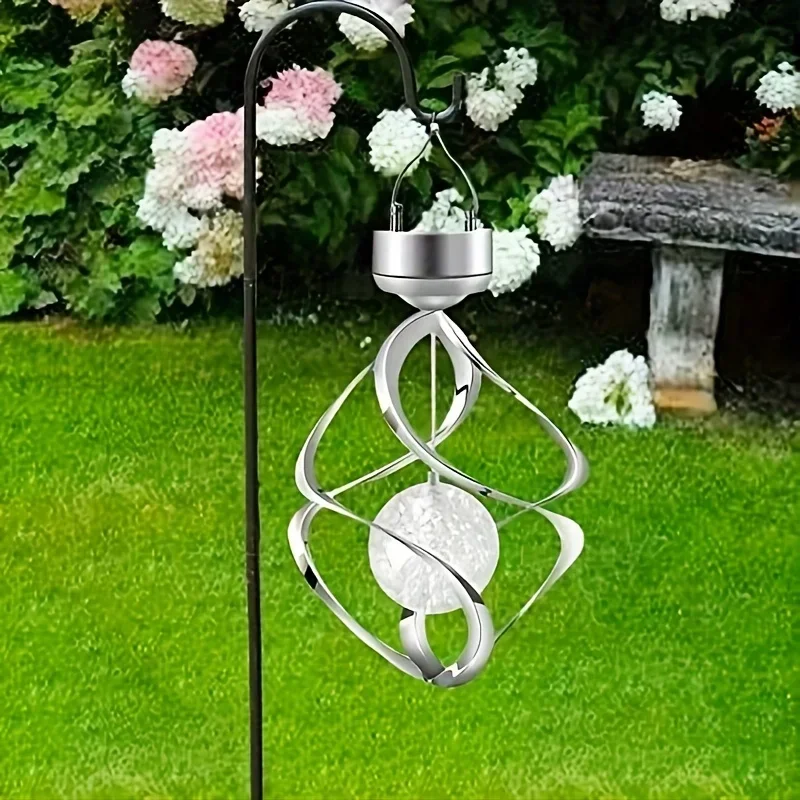 Luz colgante giratoria de bola hueca LED Solar, carillón de viento Solar de césped colorido impermeable, jardín, patio, Camping, iluminación exterior