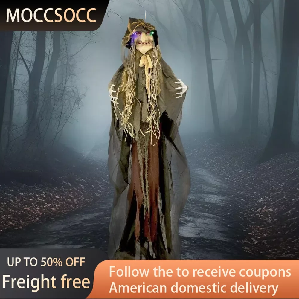 

Life-Size Scary Poseable Scarecrow Witch Prop With Touch Activated Lights and Sound Outdoor Decorations Decor Home Garden