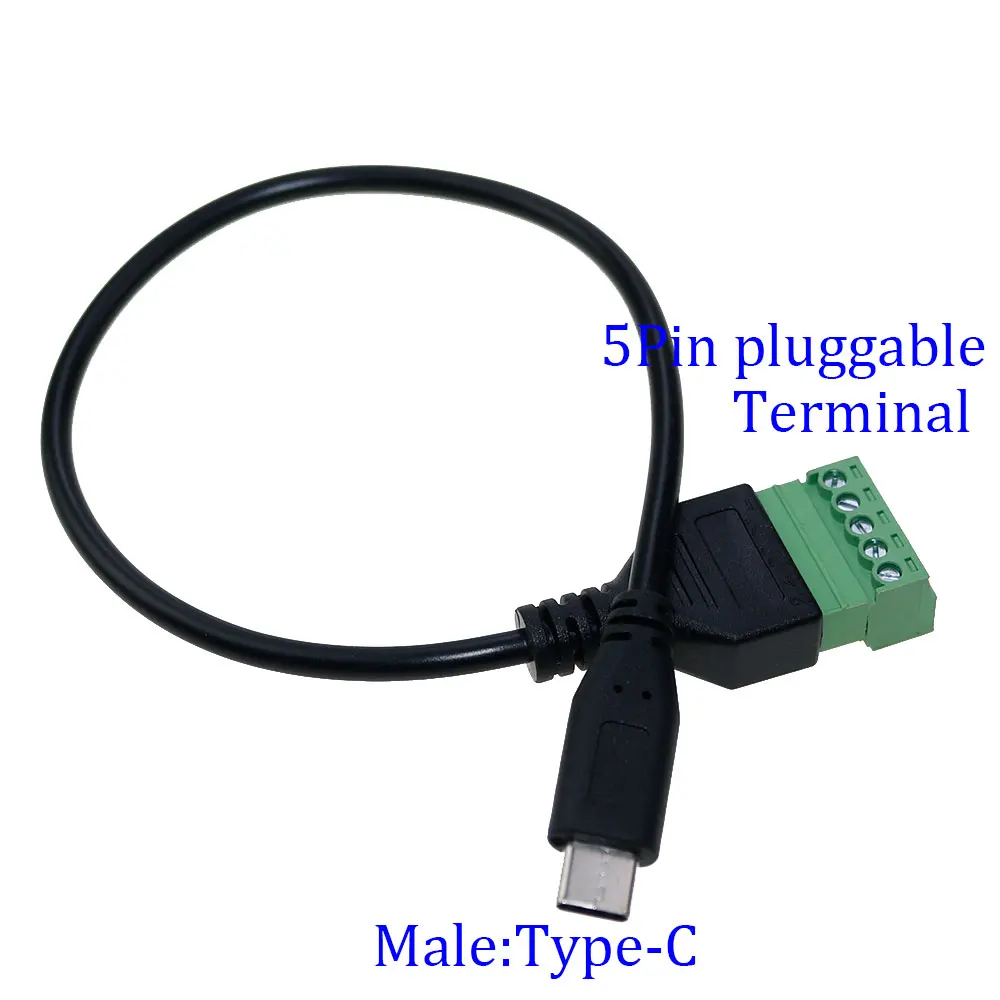 YUXI 1PC Micro USB 3.1Type-C Mini USB Male to 5 Pin Screw with Shield Solderless Terminal Plug Adapter Connector Cable Lead 30cm