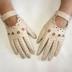 Gants de conduite en cuir pour femmes, gants de conduite complets, gants en peau de mouton, non doublés, fins, mode printemps et automne, moto, été