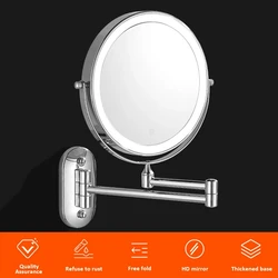 8-Inch Wall-Mounted Fill Light Makeup Double-Sided Bathroom Mirror With LED Color Temperature Control 3X/5X/7X/10X Magnified
