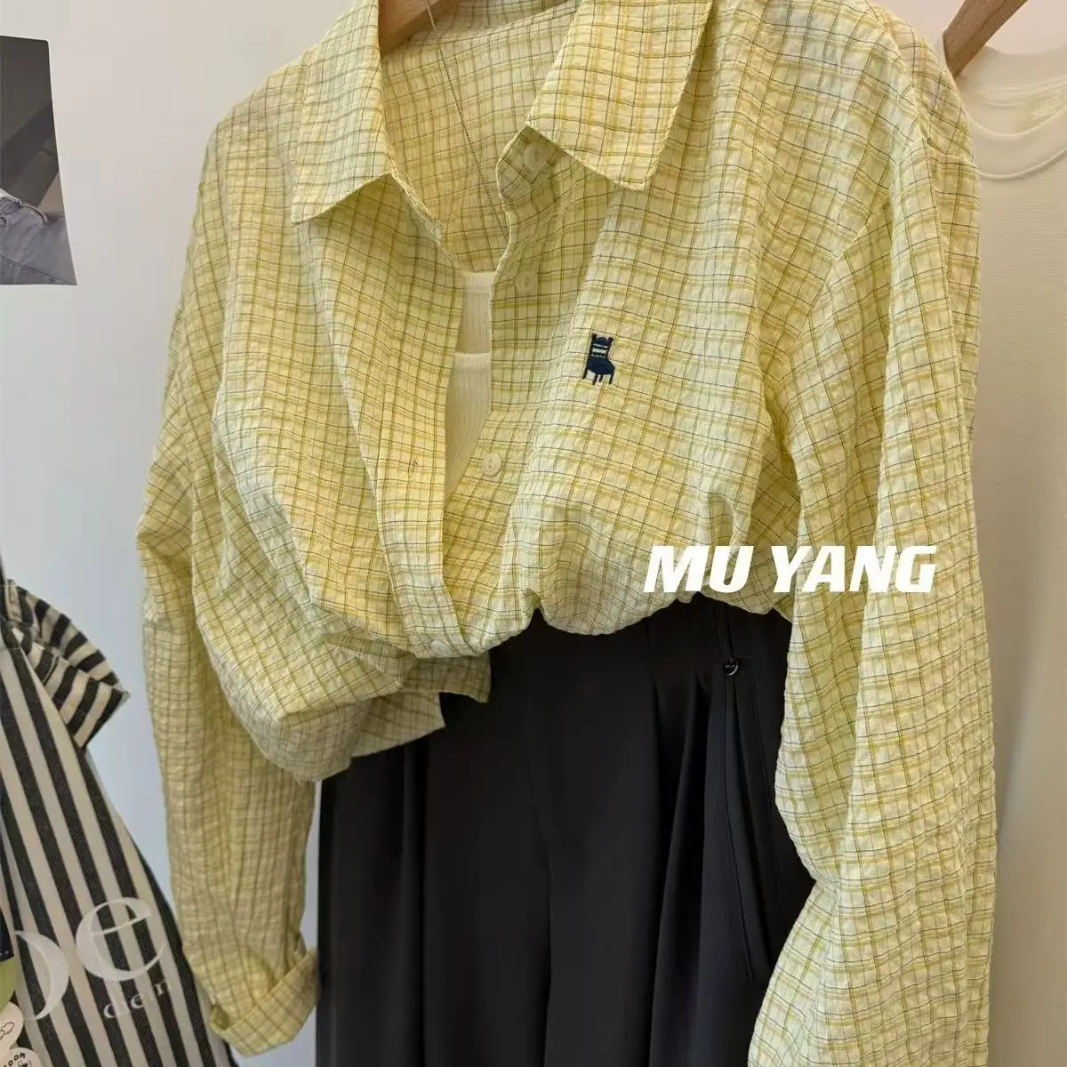 

Embroidered Bubble Feeling Korean Casual Plaid Shirt Women's 2025 Loose and Slim Fitting Versatile Top and Coat