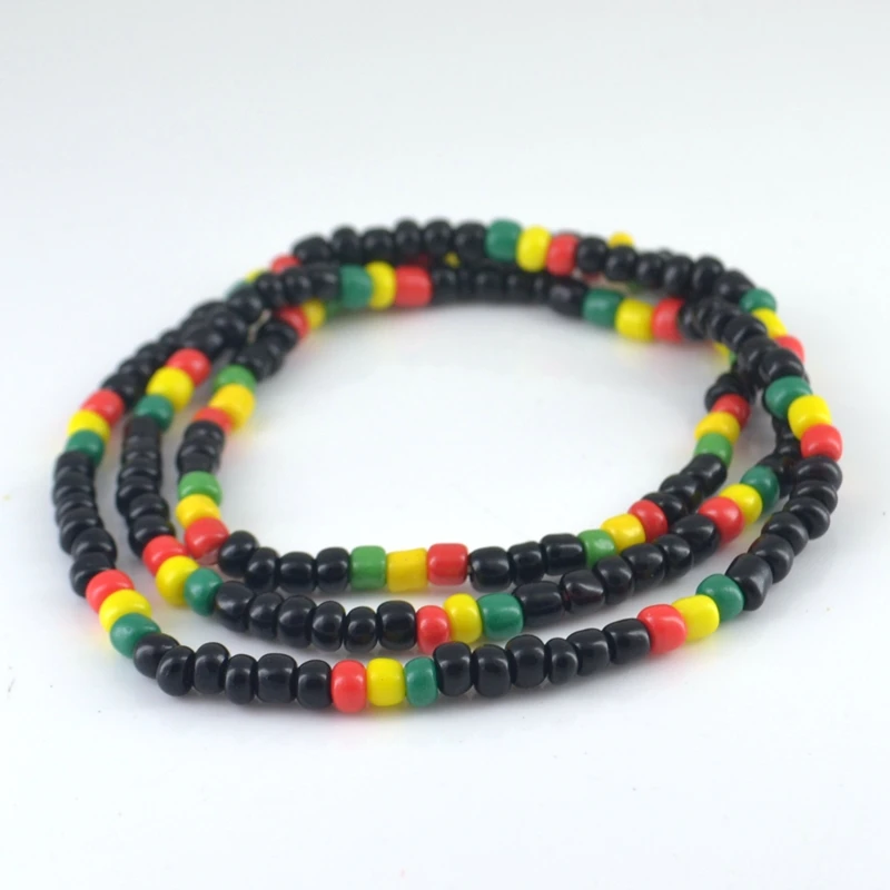 Red Yellow Green Black Rasta Reggae Punk Hiphop Necklace and Bracelet Jewelry Set Glass Seed Beads Black Africa Fashion Jewelry