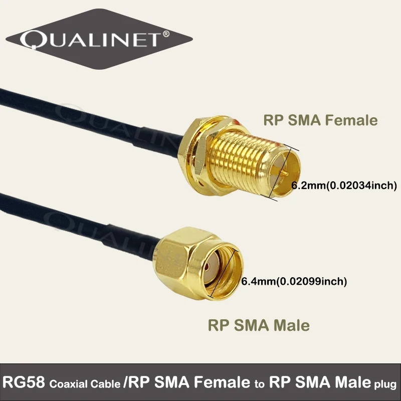 QUALINET SMA Male RP SMA Male To RP SMA Male SMA Female RG58 Coaxial Cable Extension Cable Copper Feeder SMA WiFi Pigtail Jumper