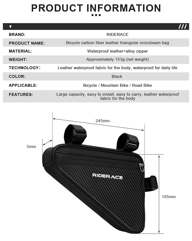 RIDERACE-bolsas impermeables para tubo de ciclismo, bolsa triangular para bicicleta de montaña o carretera, herramientas de reparación, 3L