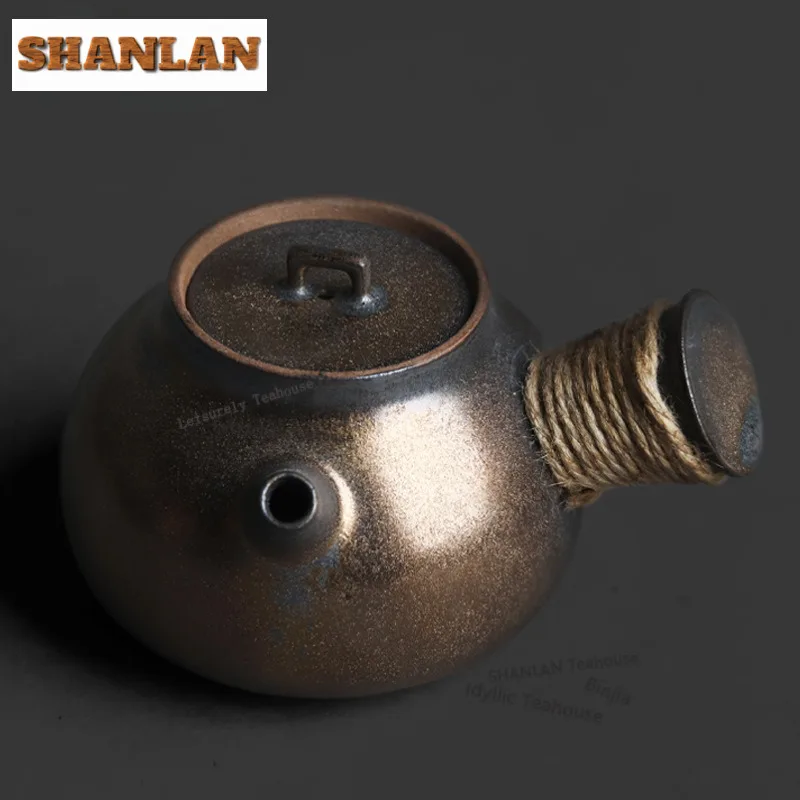 

Чайник с ручкой 200 мл, черный с золотом, в стиле фамбе, для заваривания чая, с фильтром, роскошный, для декора и подарков