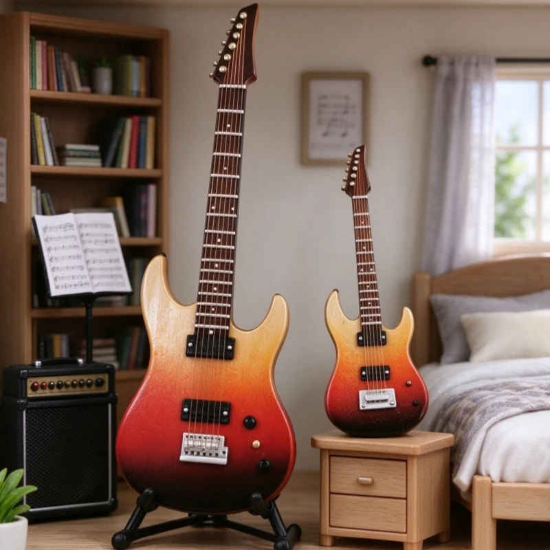 Mini Electric Guitar Wooden Miniature Guitar Model Musical Instrument Guitar Decoration Gift Decor For Bedroom Living Room