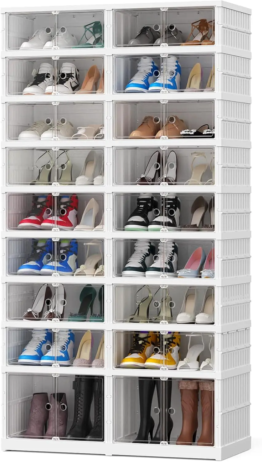 

9 Layers 36 Pairs Plastic Shoe Storage Box, Large Foldable Stackable Shoe Rack, FoldingStorage Cabinet Container Sports Box